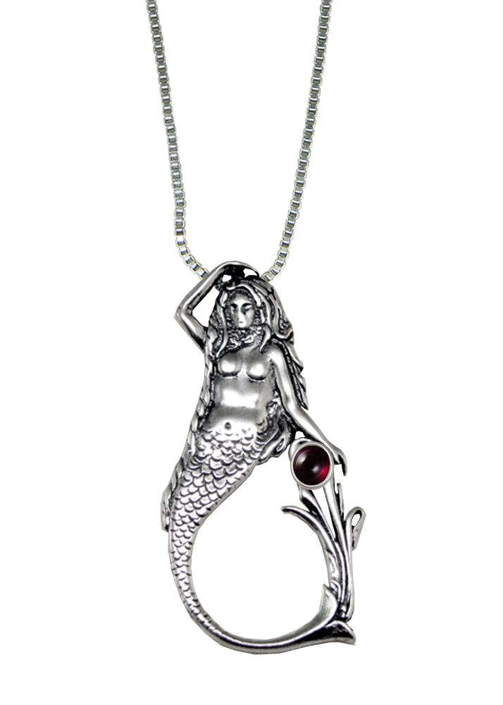 Sterling Silver Mysterious Mermaid Pendant With Garnet